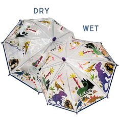 Detský priehľadný dáždnik meniaci farbu v daždi: Dino
