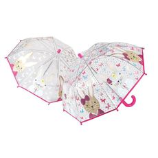 Detský priehľadný dáždnik meniaci farbu v daždi: Zajačiky