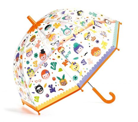 Djeco Detský priehľadný dáždnik meniaci farbu v daždi: Tváričky