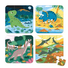 Janod Puzzle 4v1 v kufríku: Dinosaury 6-9-12-16 ks