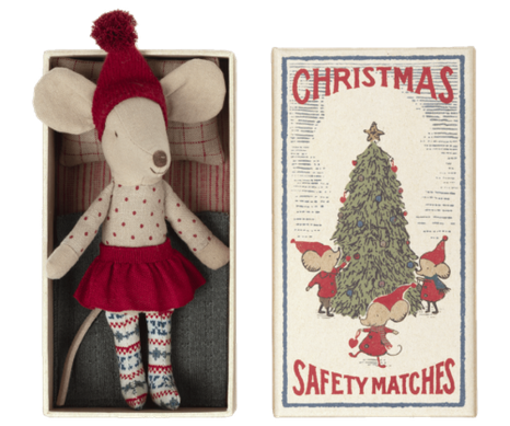 Maileg Vianočná Myška Veľká sestra v zápalkovej škatuľke