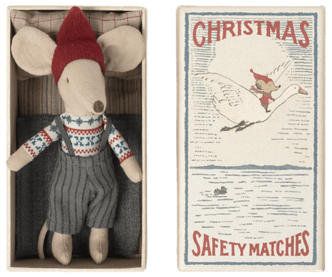 Maileg Vianočná Myška Veľký brat v zápalkovej škatuľke